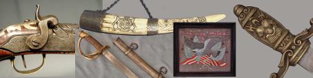 We specialize in Antique Arms and Armor. Including American antique swords, Civil War, Revolutionary War, Confederate & Indian War military, Canadian antique military, scrimshaws, pistols  & gunpowder horns from 18th century &19th century